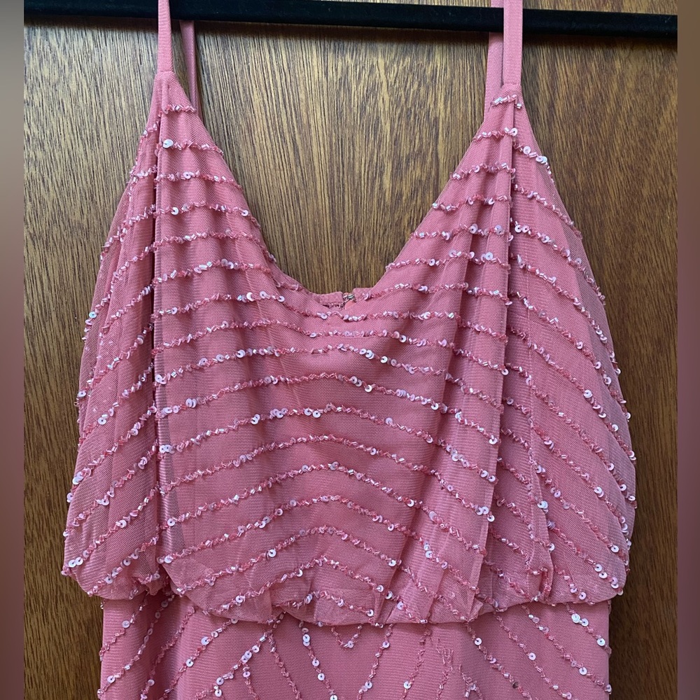 Adrianna Papell Aurora Pink Art Deco Beaded Blouson dress size 6